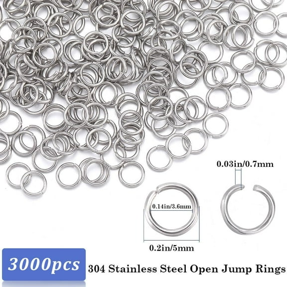 1box 1 box 3000pcs Small Open Jump Rings Silver Jump Rings Bulk Stainless Steel Hypoallergenic Round Single Loop Circle Jump Ring for Jewelry Making Supplies Necklaces Bracelet Earrings Crafts