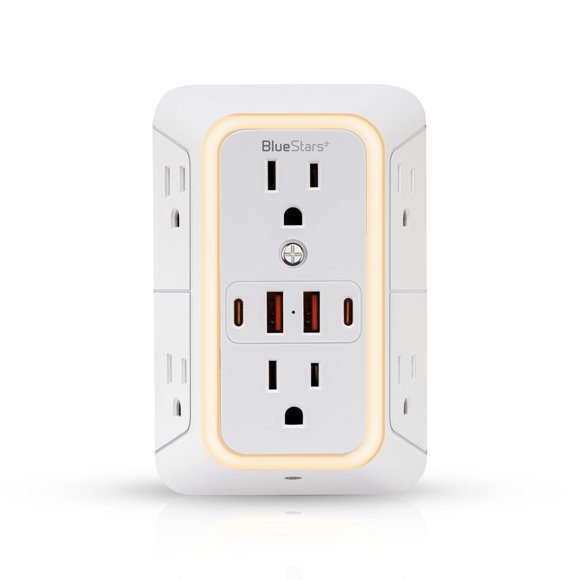 Soporte de pared Power Strip BlueStars con 6 salidas y 4 puertos USB de 2,4 A
