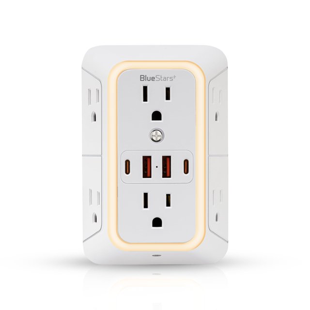 Soporte de pared Power Strip BlueStars con 6 salidas y 4 puertos USB de 2,4 A