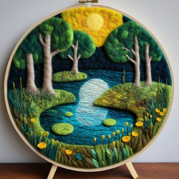 Forest Needle Felting Set, Beginner Felt Painting Set, With Wool Felt Painting Set, Decorative Frame, Suitable for Home Decoration, Christmas Gift