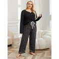 thumbnail image 5 of ebukurty Plus Size Pajama Sets for Women 2 Piece Long Sleeved V-neck Black Plaid Lounge Sets, Sizes 1XL-4XL, 5 of 12