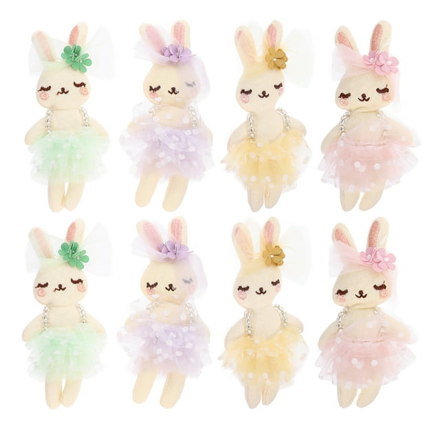 ColoMX 8 mini conejitos de peluche: adorables conejitos con falda de red - Regalos de Pascua de peluche para niñas - Lindos conejitos de bailarina para fiestas infantiles