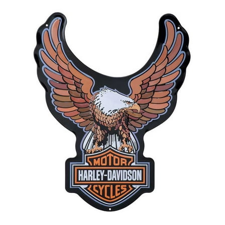 Harley-Davidson Embossed Tin Sign, Bar & Shield Eagle Shaped, 15.5 x 20 inches, Harley Davidson