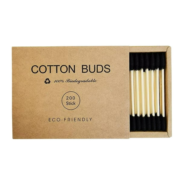 Hisopos de de bambú 200 cuenta | Hisopo de de | Almohadillas de oreja de doble punta | Capullos de biodegradables | Negro