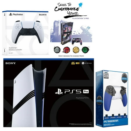 Sony PlayStation 5 Pro with Extra White Controller, Trigger Stop Kit and MightySkins Decal Voucher
