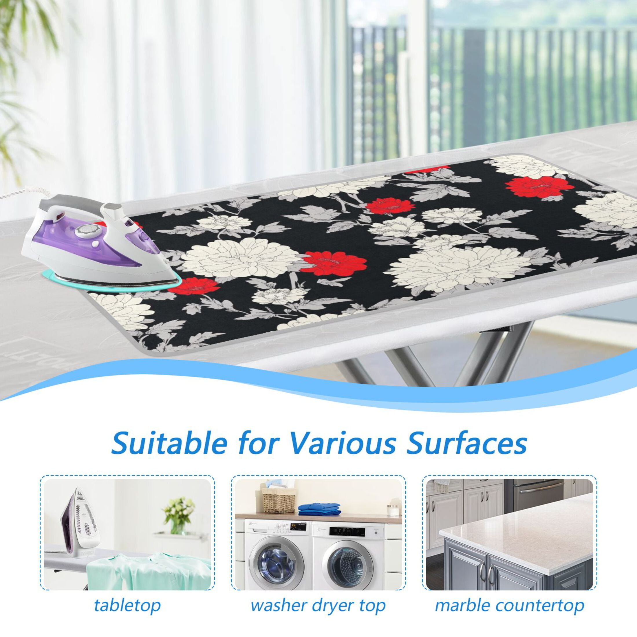 Japanese Style Floral Prints Ironing Mat Blanket for Table Top Travel Portable Ironing Board Pad 47.2x27.6 Inch