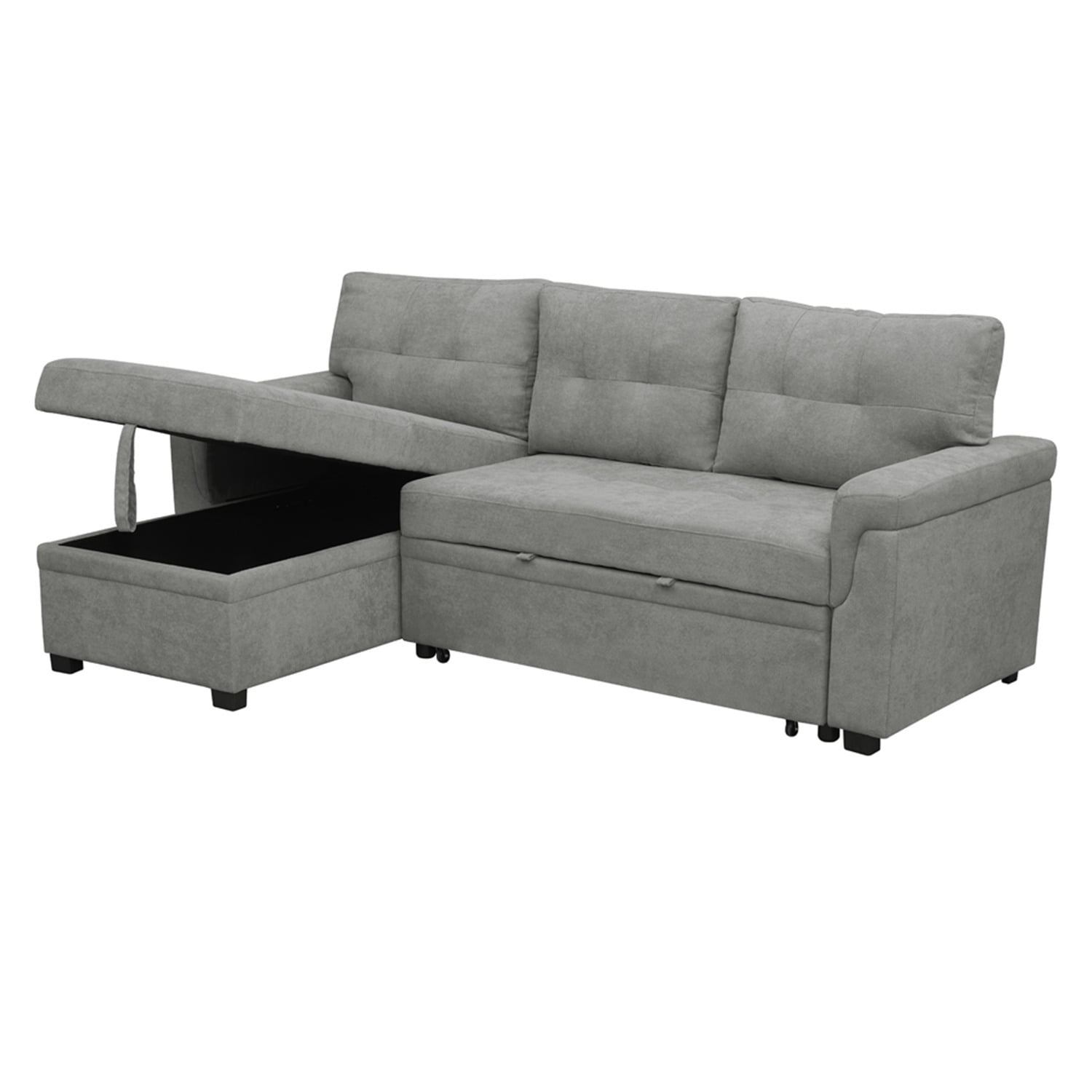Laura Gray Velvet Sectional Sleeper Sofa Bed with Storage Chaise, Pull Out Couch