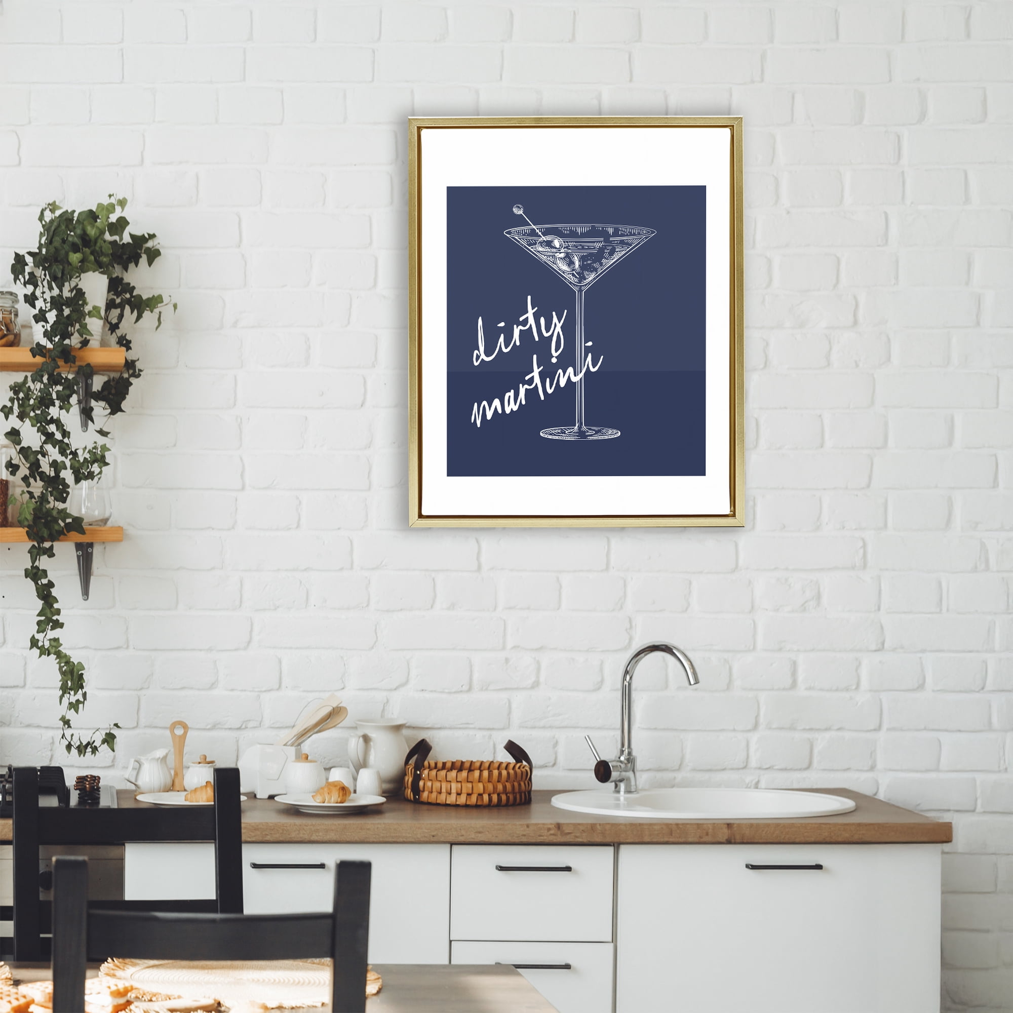 Stupell Industries Dirty Martini on Blue Gold Framed Floater Canvas Wall Art, design by Lettered and Lined