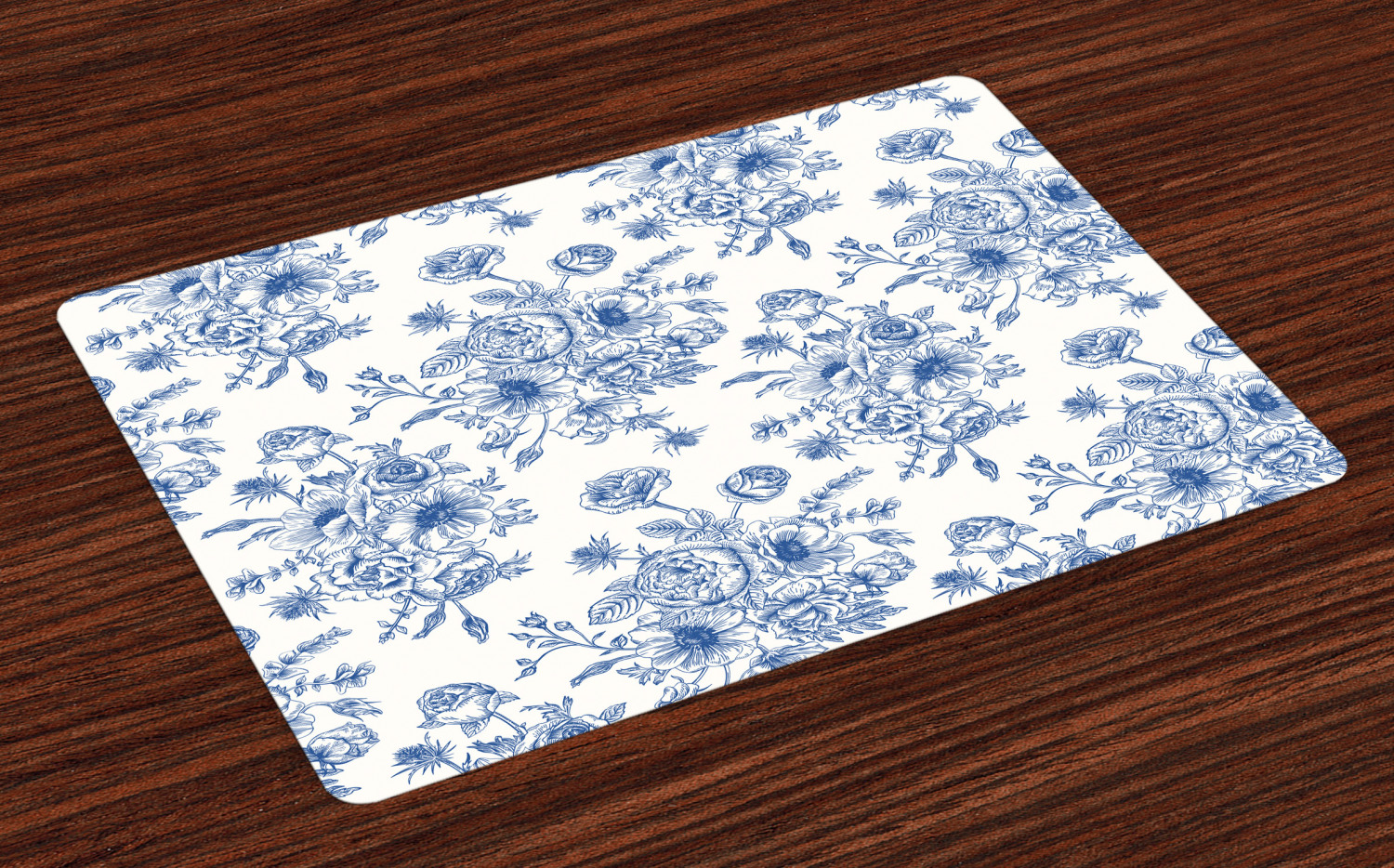 Anemone Flower Placemats Set of 4 Floral Pattern with Bouquet of Blue