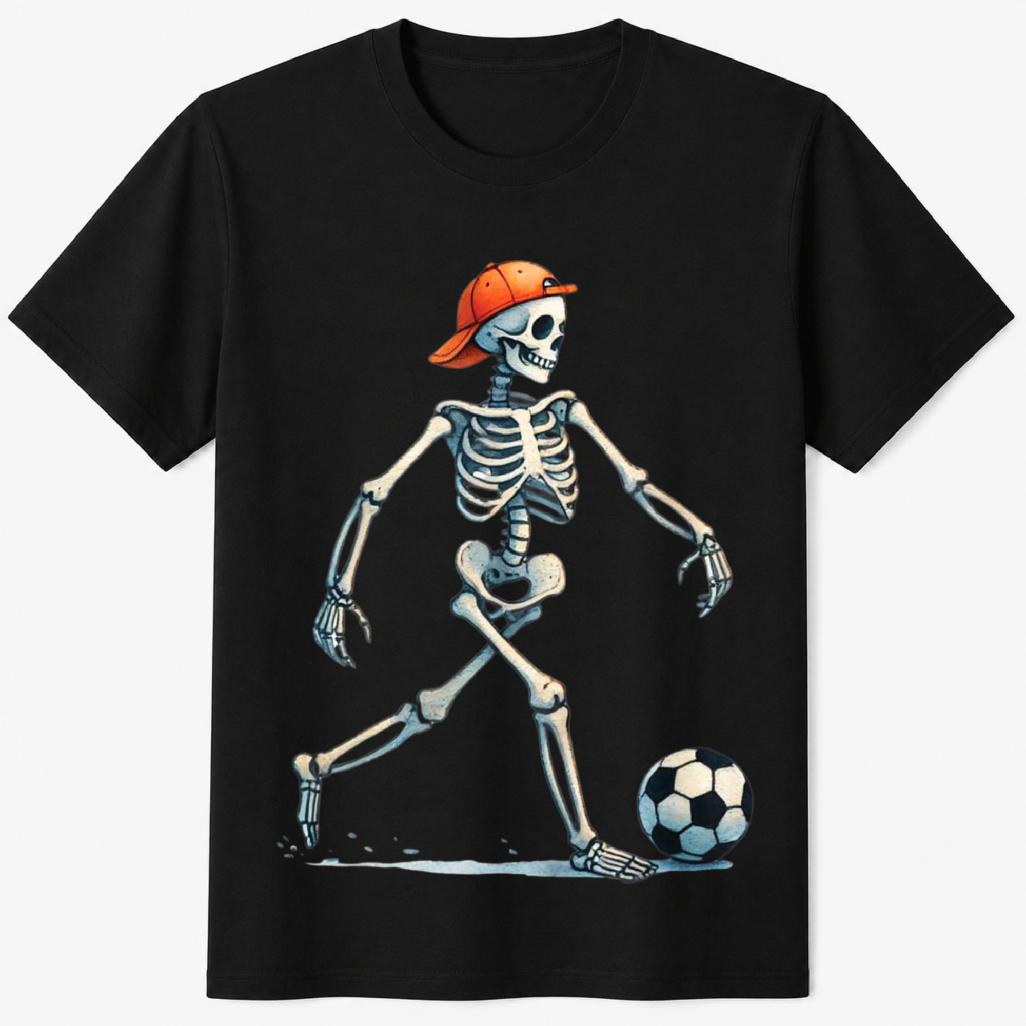 Boys Halloween Shirt with Soccer Skeleton Graphic, Funny Spooky Sports Kids T-Shirt