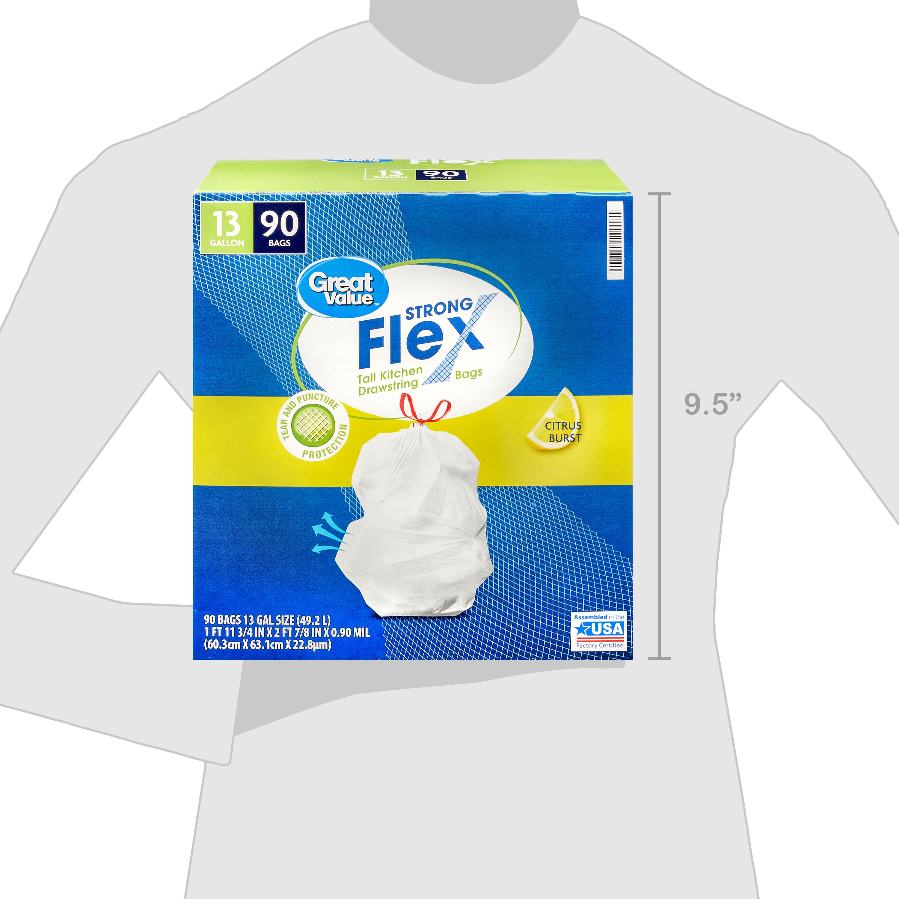 Great Value Strong Flex Tall Kitchen Drawstring Trash Bags, Citrus Burst, 13 Gallon, 90 Count