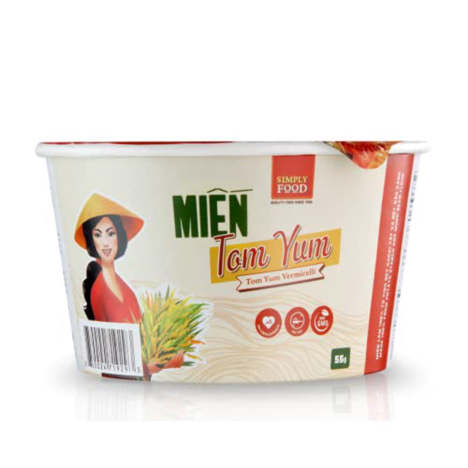 Instant Tom Yum Glass Noodle (9 Bowls/Box): $1.99 per Bowl (55g), Fork Included by Simply Food