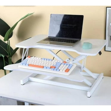32 Inch Standing Desk Converter Adjustable Height Sit to Stand 2 Monitors Riser Workstation Laptop with Wide Keyboard Tray for Home Office, White
