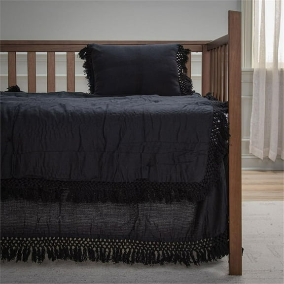 Pemberly Row Contemporary 26" X 51" Black Solid Cotton Crib Skirt