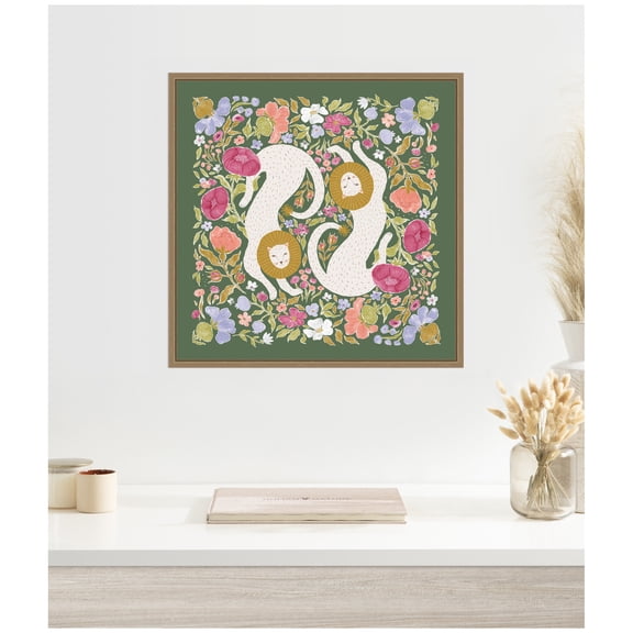 Kate and Laurel Framed Canvas Wall Art Print JL Lions Menagerie by Jill Labieniec, 22 x 22 Sylvie Dark Gold Frame, Whimsical, Animal Art for Wall Decor