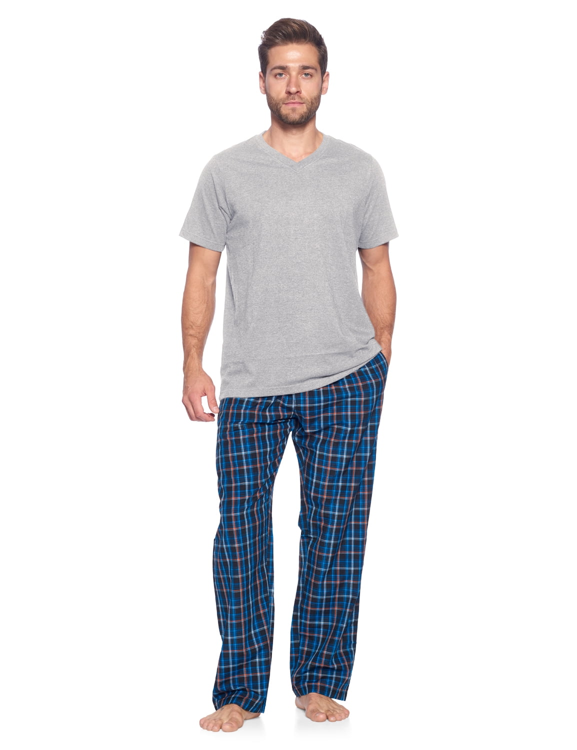 Ashford & Brooks Men's Woven Short Sleeve Jersey Top & Pajama Pants Set ...