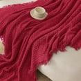 thumbnail image 4 of Exclusivo Mezcla Knitted Twin Size Blanket with Fringes for Bed, Soft and Warm Textured Blanket for All Season, Lightweight Breathable Living Room Bedding, Red, 60”x80”, 4 of 7