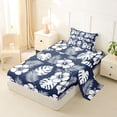 thumbnail image 2 of Erosebridal Tropical Blossoms Twin Sheet Sets for Girls, Navy Blue White Bedding, 3 Pieces, 1 Flat Sheet 1 Fitted Sheet and 1 Pillowcase, 2 of 5
