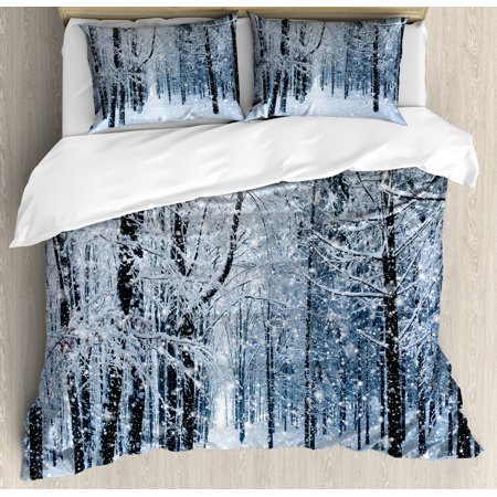 Winter Duvet Cover Set Forest In Winter Snow Freezing Weather