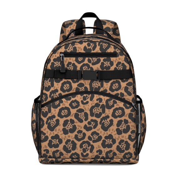 Black and Brown Leopard Print Cute School Backpack Bag for School with Padded Back and Adjustable Shoulder Straps 15.25"x11.5"x5.25"