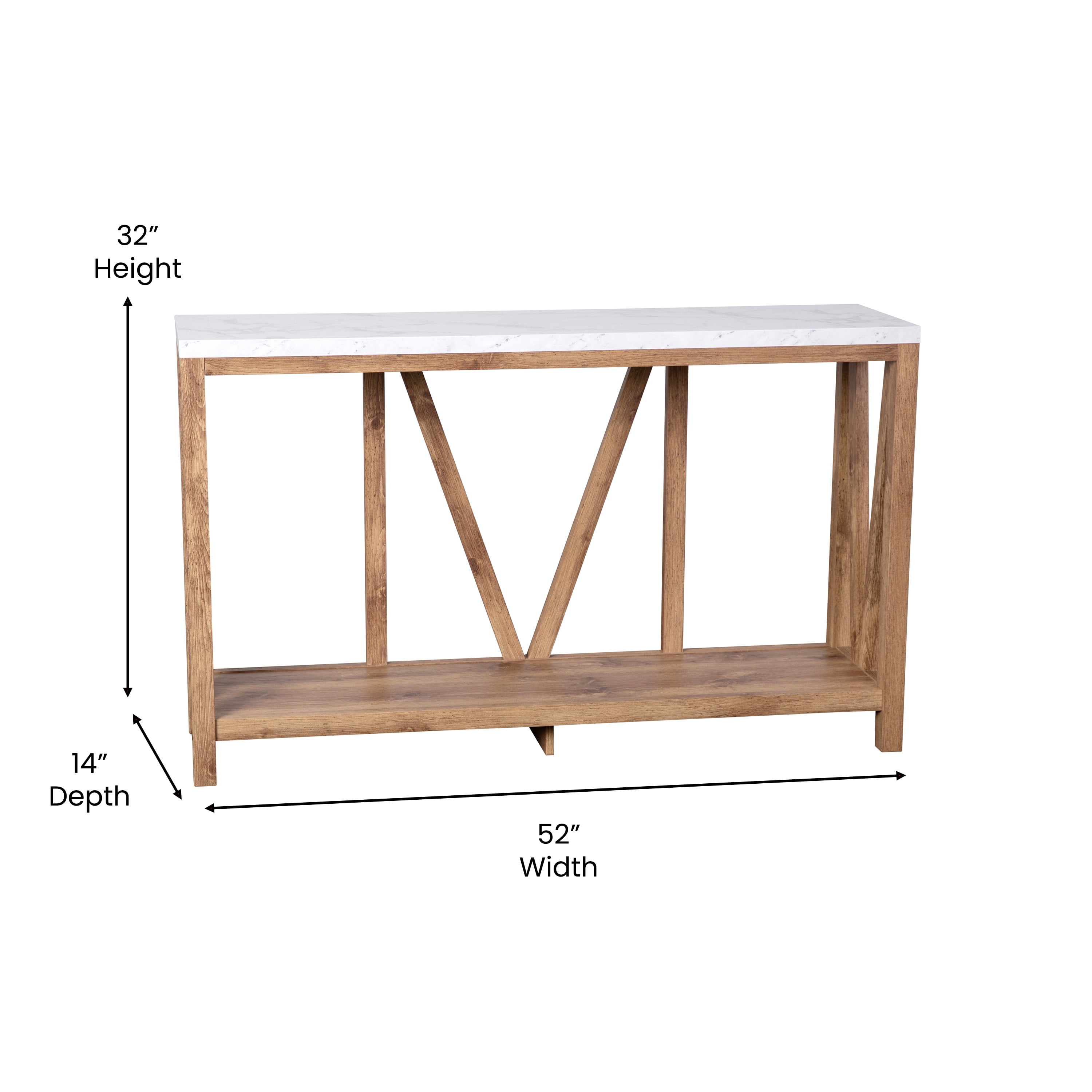 Emma + Oliver Modern Farmhouse Entryway Console Accent Table in Warm Oak with Faux Marble Finished Wood Top