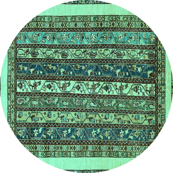 Ahgly Company Indoor Round Abstract Turquoise Blue Modern Area Rugs, 4' Round