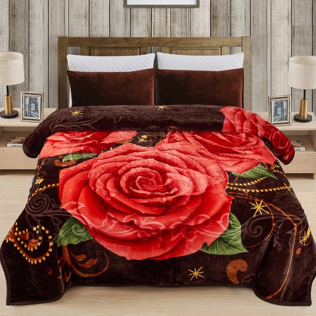 JML Couverture en Molleton Doux pour Lit Grand 75"x87 Pouces 5 Lb, Couverture Raschel 2 Plis Brun à Motif Floral