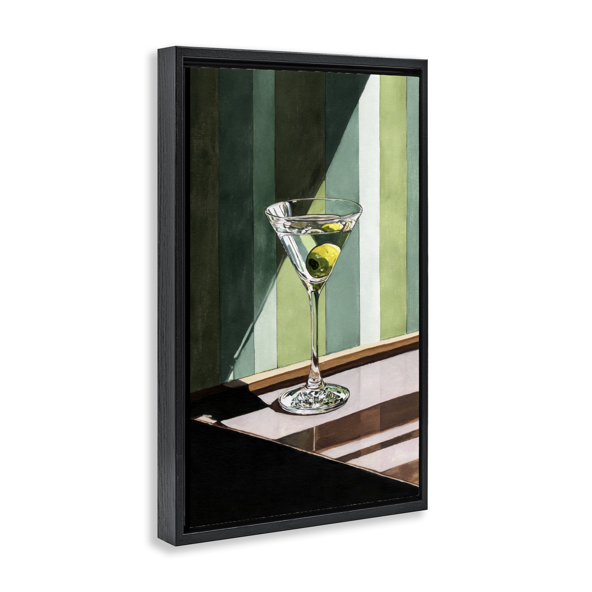 Stupell Industries Olive Martini in Sun Beam Black Framed Floater Canvas Wall Art, design by Petal Prints Design