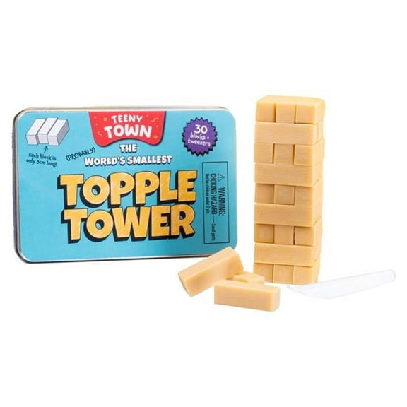 Fizz 9107040 Teeny Town Topple Tower Puzzle Blocks, Brown - 30 Piece