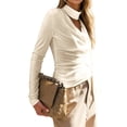thumbnail image 1 of Blusa Informal de Larga con Cuello Vuelto y Fruncido para Mujer con Bufanda Beige L, 1 of 10