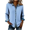thumbnail image 3 of TaTaai Women's Loose Fit Blouse Long Sleeve Lapel Collar Waffle Knit Design Button Front Denim Style Casual Top Gift, 3 of 5