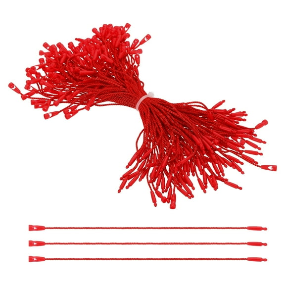 100 Pcs Polyester Hang Tag String, 6 Inch Red Snap Lock Pins Loop Fastener Price Tag Ties for Clothes Shoes Luggage
