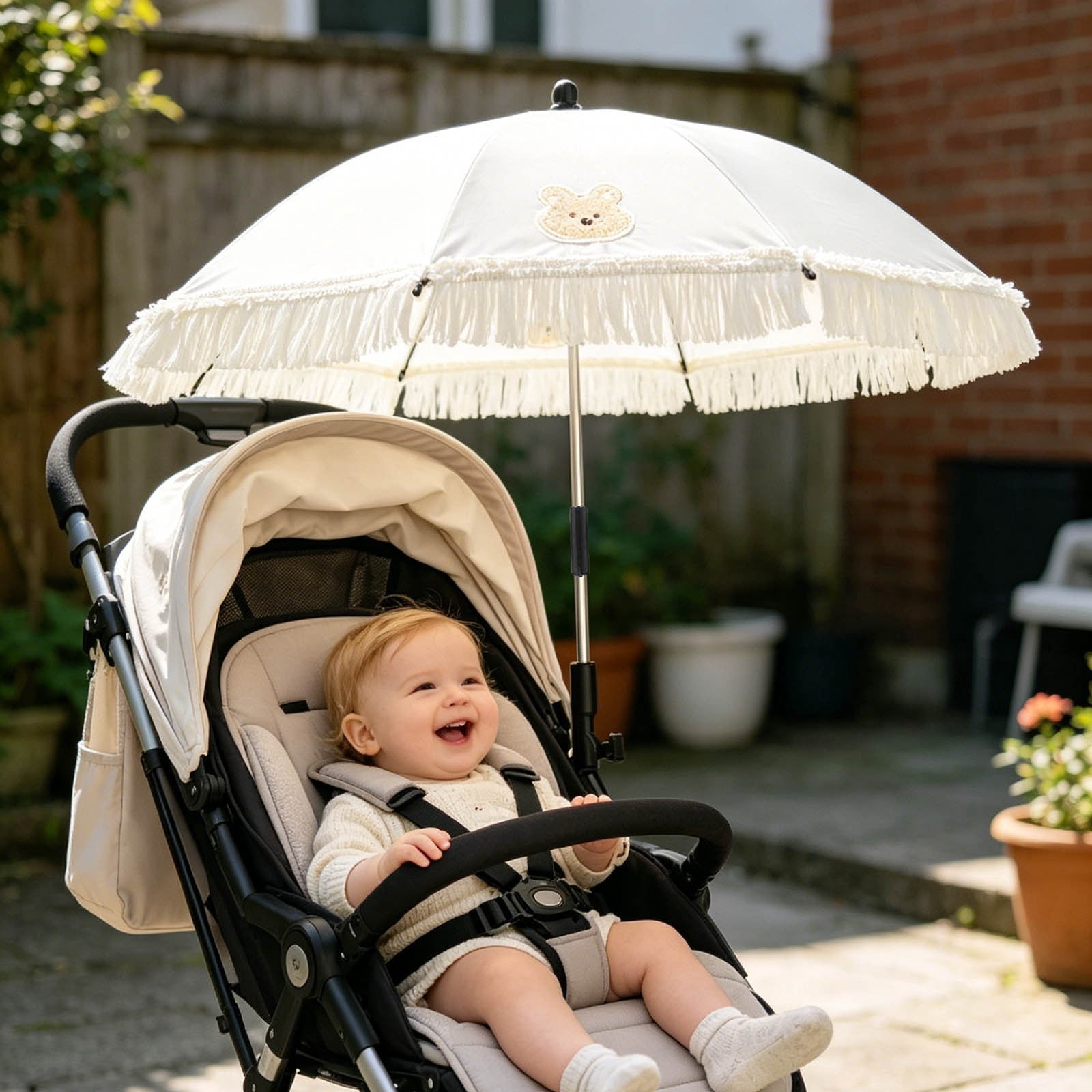 YANDE-30.7 Inch Clip-On Chair Umbrella, 1pc Adjustable Patio Sun Shade with Fringe, UV Protection Parasol for Stroller, Beach Chair, Outdoor Activities (B)