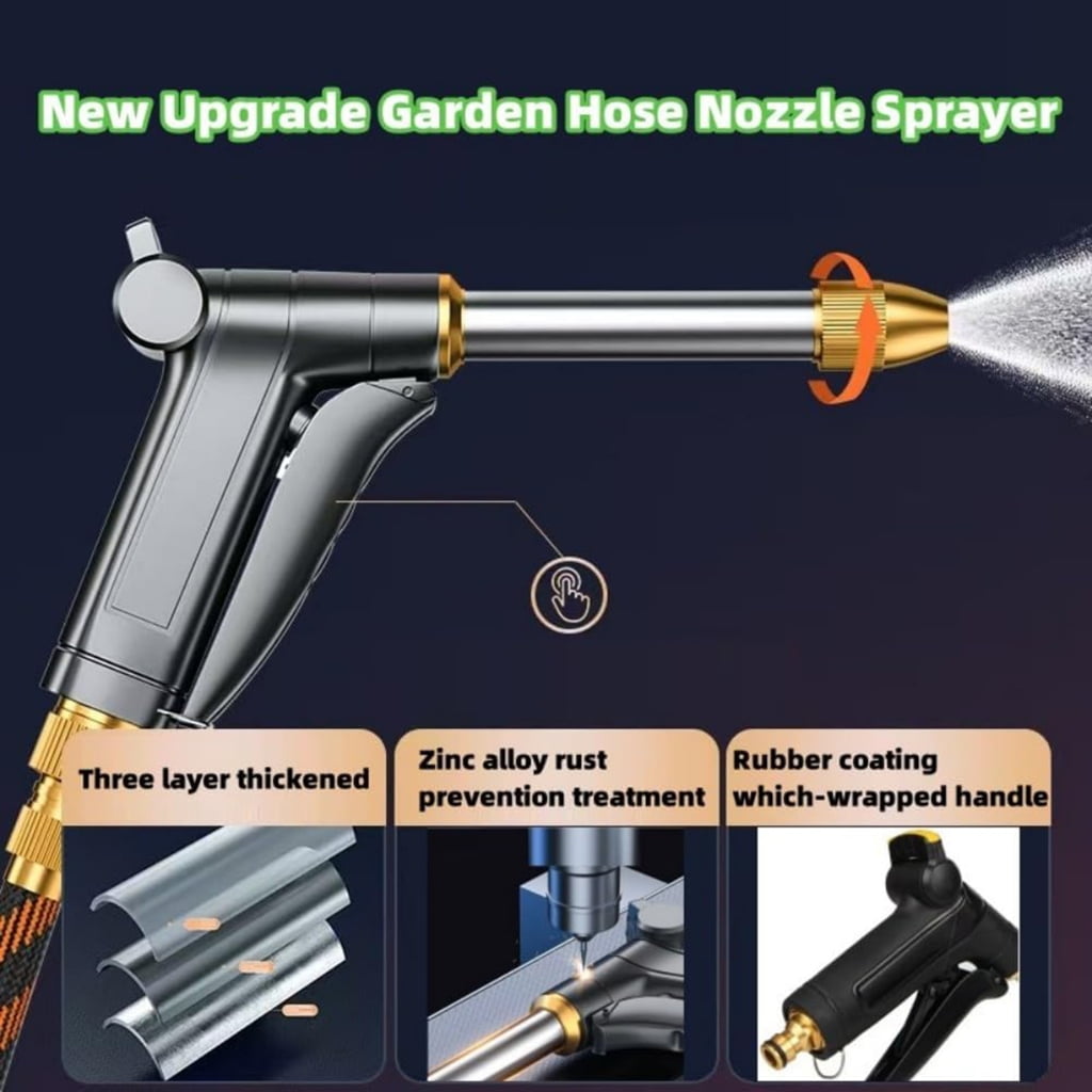 Heavy Duty Metal High Pressure Water Hose Nozzle Washer Garden Hose Thread 360 Degree Rotating Adjustable Nozzle