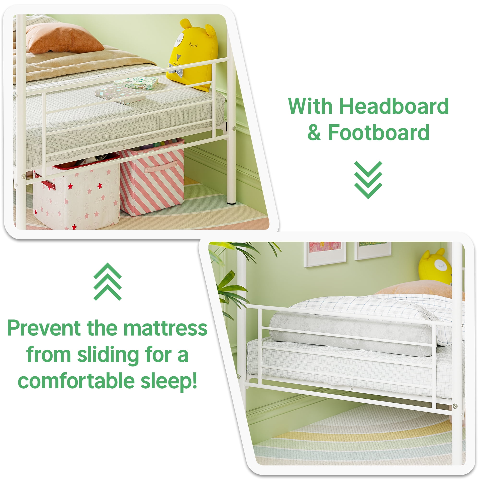 Yoneston Heavy Duty Twin Over Twin Metal Bunk Bed with Ladder and Full-Length Guardrail for Kids, Teens & Adults, White