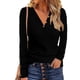 thumbnail image 2 of Tops de túnica con cuello en V, Túnica con cuello en V para mujer, blusa informal ajustada, camiseta de manga larga acanalada, artesanía superior, 2 of 6