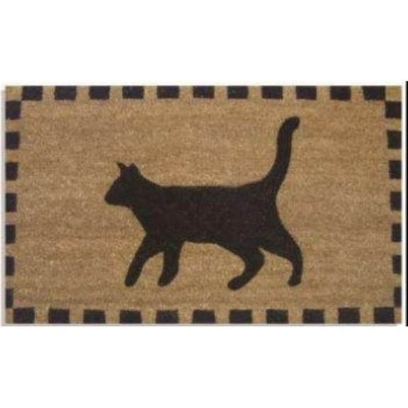 Geo Crafts G301 18 x 30 in. Coir Black Cat Welcome Doormat, Beige