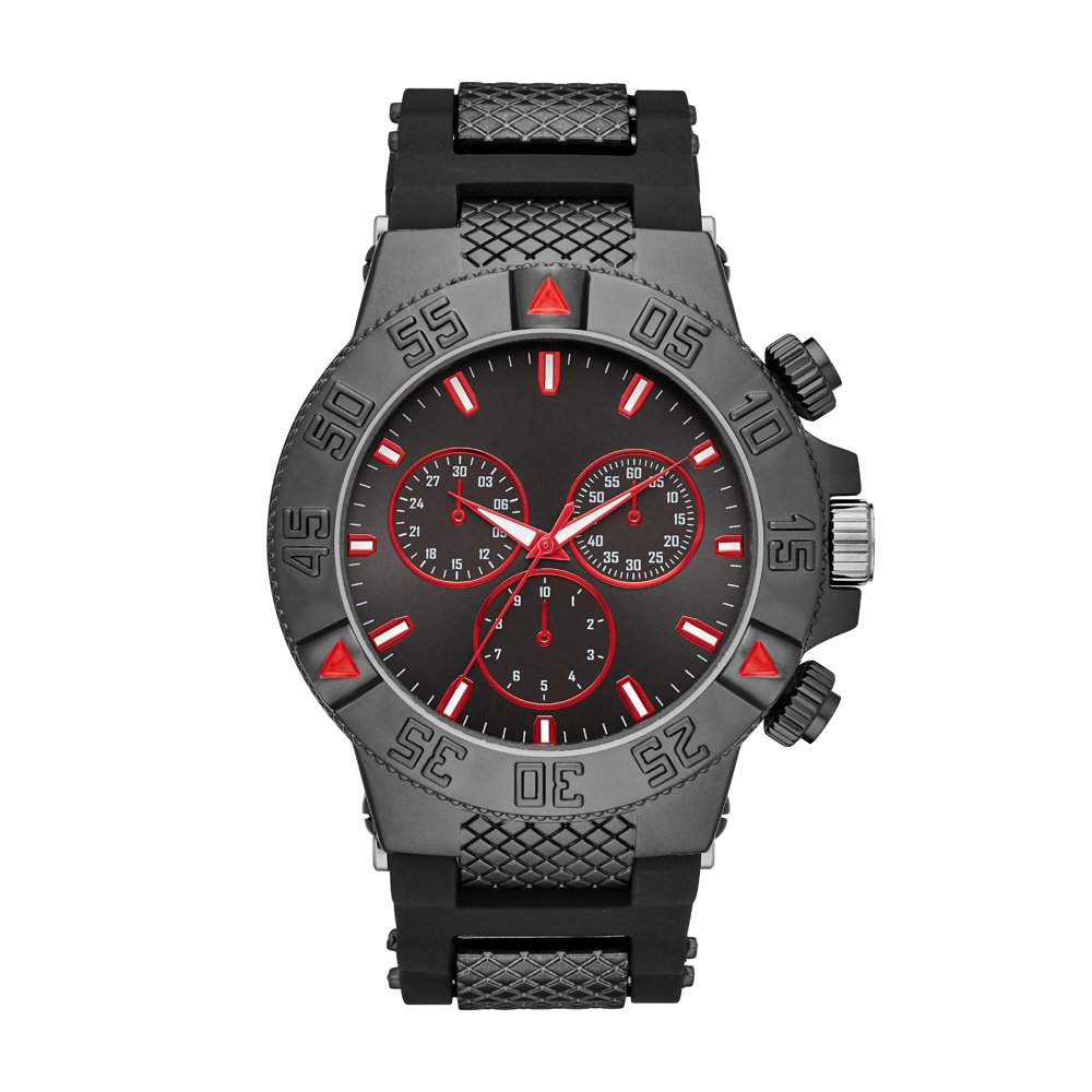 Men's Rugged Gunmetal Oversized Watch with Black Rubber