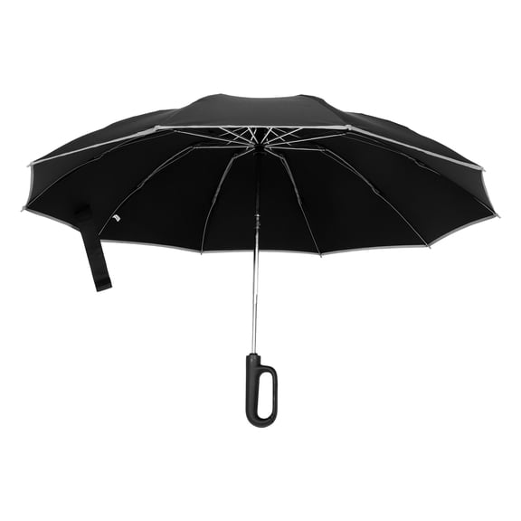 KONTONTY Black Automatic Compact Umbrella with Reflective p Windproof for Rain and Sun