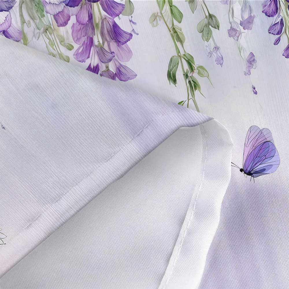 Purple Lavender Floral Butterfly Shower Curtain, Spring Purple Lilac Flower Leaves Fabric Shower Curtains Set for Girl Bathroom Decorative, Watercolor Restroom Decor Accessories with Hooks 72X72 Inch