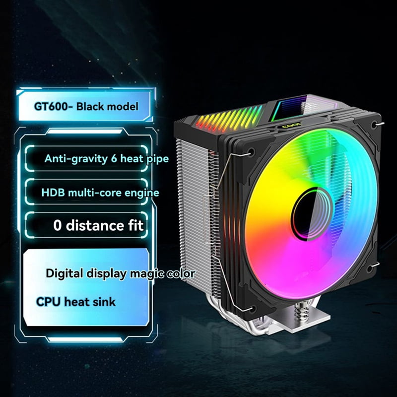 GT600 Digital Display CPU Air Cooler with 1800RPM ARGB PWM Cooling Fan High Airflow Radiator for Efficient CPU Cooling B