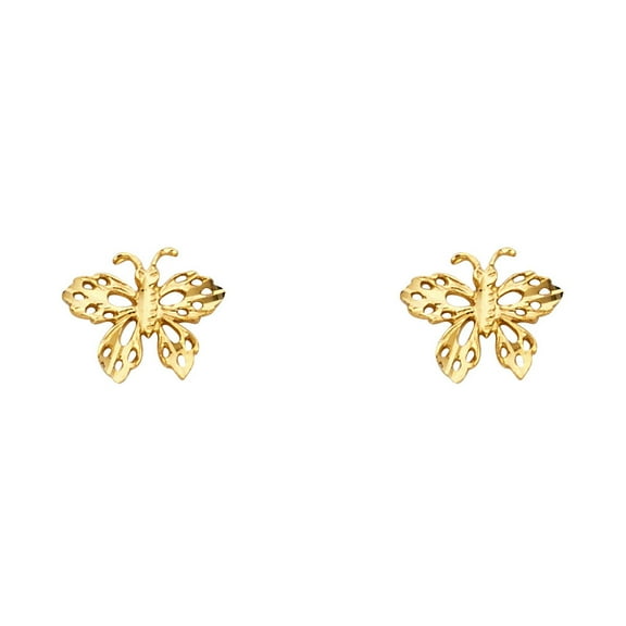 Solid 14k Yellow Gold Butterfly Stud Earrings Diamond Cut Style Open Design Polished 8 x 10 mm