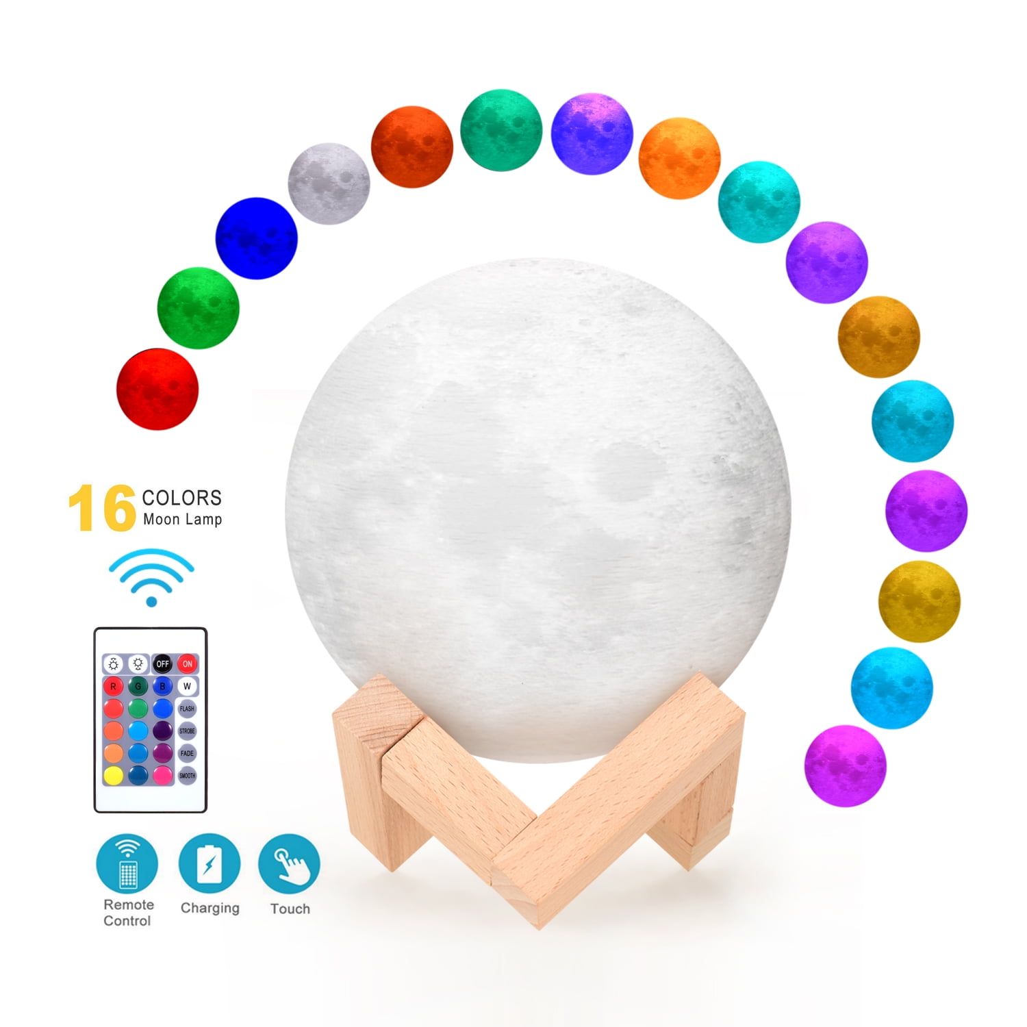 Moon Lamp Light Personalised Photo 15cm 18cm 20cm Dimmable Engraved LED 3D Moon Lamp with Stand,USB Charging,16 RGB Color 10cm