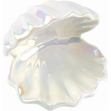 Shell Jewelry Dish Tray Ceramic Trinket Tray White Clamshell Jewelry Organizer Dish Ring Holder Tray Key Bowl Decorative Plate Storage for Rings Necklaces Earring Watch 4.5x4.5x4.5Inch