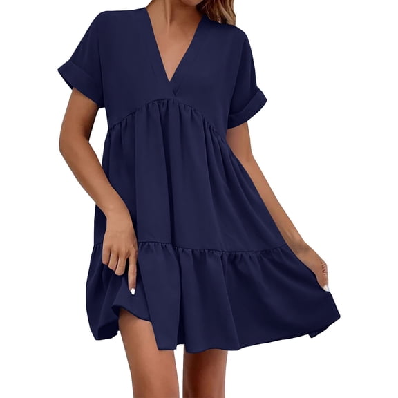 Stamzod Womens Summer Dress Casual V-Neck Short Sleeve Mini Shift Dress
