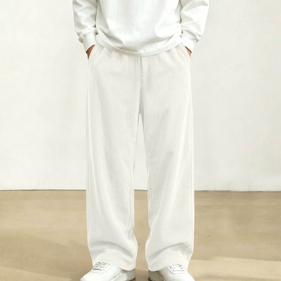 LEKWK Boys Corduroy Sweatpants Teen Baggy Drawstring Wide Leg Trousers with Pockets Elastic Waist Lounge Track Pants Fall Winter Workout Fashion Clothing 5-15Y