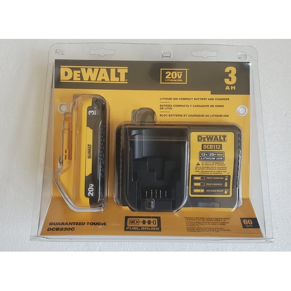 Dewalt 20V MAX Lithium-Ion 3.0 Ah Battery and Charger Kit, 3-LED Fuel Gauge System