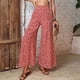 thumbnail image 4 of Pantalones de pierna ancha de cintura alta, estampado floral, fluidos, sueltos, informales, transpirables, suaves, pantalones de mujer para el hogar, rojo, M, 4 of 8