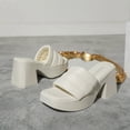 thumbnail image 3 of NKOOGH Medium Heel Trendy Sandals Ladies Fashion Summer Solid Leather Open Toe Square Head Thick High Heel Sandals White, 3 of 6