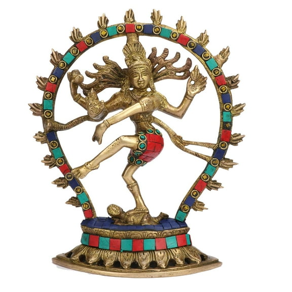 DYNAMIC INDIAN ART Colorful Brass Natraj Idol Statue - 8.5 Inches Height - Vibrant Decor and Spiritual Symbol